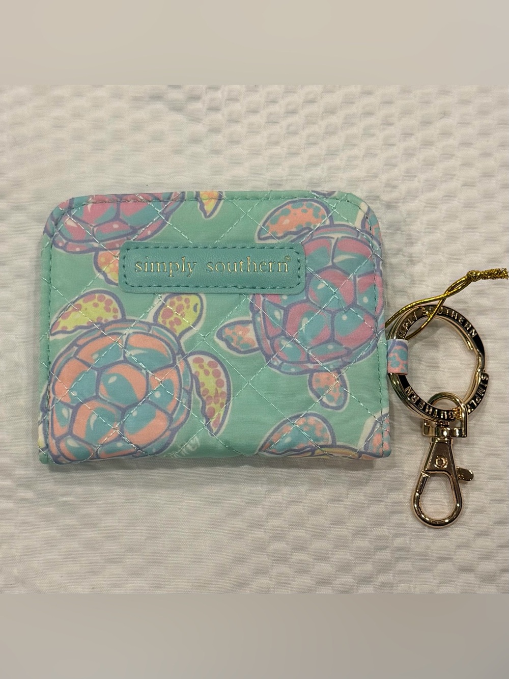 Simply Southern Mint Quilted Turtle Key & Card Holder with Pastel Accents NWT